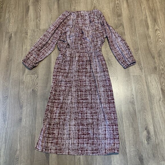 Prologue Dress Womens Size Small Burgundy Printed 3/4 Sleeve Midi Cinched Waist - Picture 2 of 6